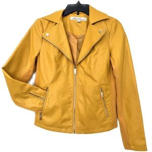 Kenneth Cole New York Motorcycle Biker Jacket Golden Yellow Size XS